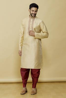 Gold embroidered art silk dhoti-kurta 4