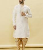 Fawn embroidered art silk dhoti-kurta