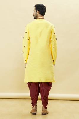 Yellow embroidered art silk dhoti-kurta 5