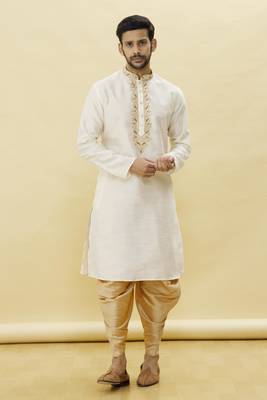 Fawn embroidered art silk dhoti-kurta 3