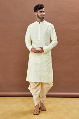 Fawn printed art silk dhoti-kurta 1