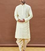 Fawn printed art silk dhoti-kurta