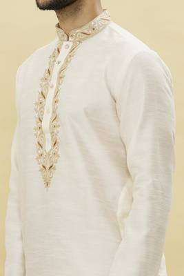 Fawn embroidered art silk dhoti-kurta 4