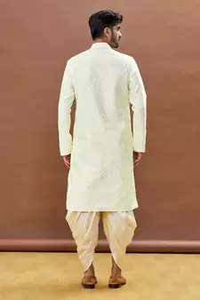Fawn printed art silk dhoti-kurta