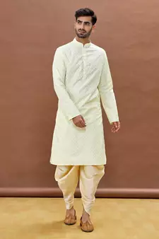 Fawn printed art silk dhoti-kurta