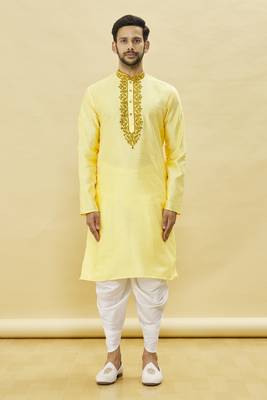 Yellow embroidered art silk dhoti-kurta 2