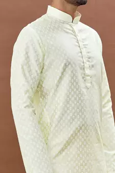 Fawn printed art silk dhoti-kurta
