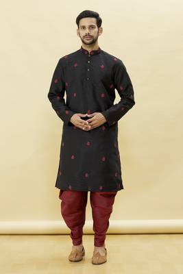 Black embroidered art silk dhoti-kurta 1