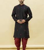 Black embroidered art silk dhoti-kurta