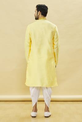 Yellow embroidered art silk dhoti-kurta 5