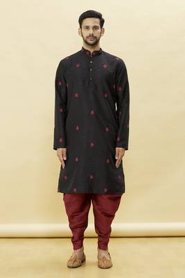 Black embroidered art silk dhoti-kurta 2