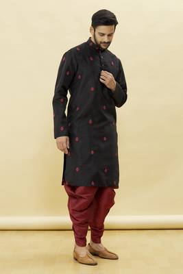 Black embroidered art silk dhoti-kurta 3