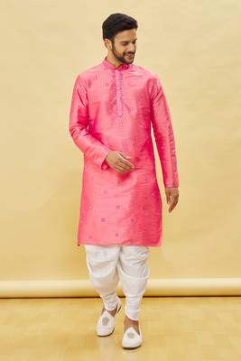 Pink embroidered art silk dhoti-kurta 1