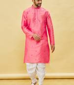 Pink embroidered art silk dhoti-kurta
