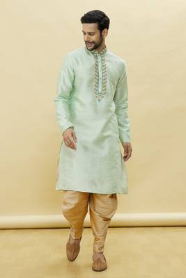 Green embroidered art silk dhoti-kurta 1
