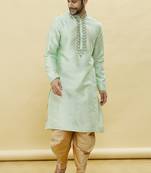 Green embroidered art silk dhoti-kurta
