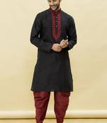 Black embroidered art silk dhoti-kurta