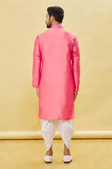 Pink embroidered art silk dhoti-kurta