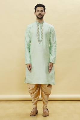 Green embroidered art silk dhoti-kurta 2