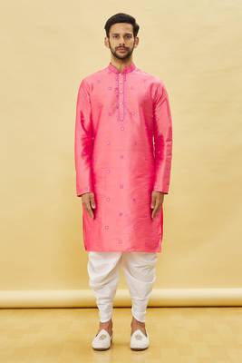 Pink embroidered art silk dhoti-kurta 3