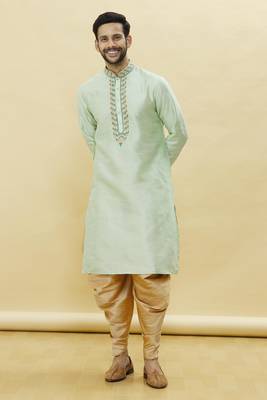 Green embroidered art silk dhoti-kurta 3