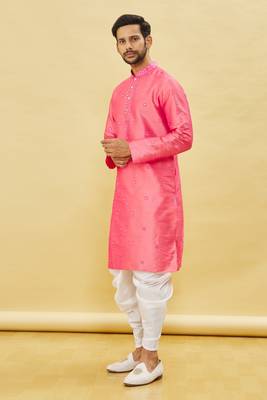 Pink embroidered art silk dhoti-kurta 4