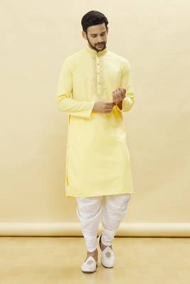 Yellow embroidered cotton dhoti-kurta 1