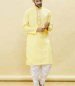 Yellow embroidered cotton dhoti-kurta