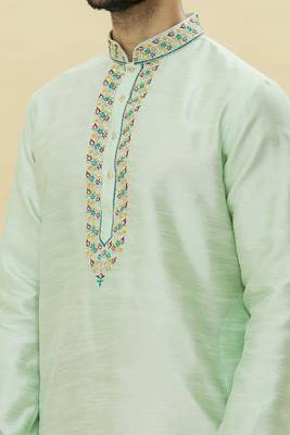 Green embroidered art silk dhoti-kurta 4