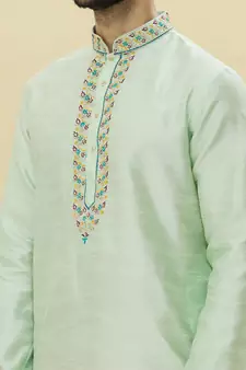 Green embroidered art silk dhoti-kurta