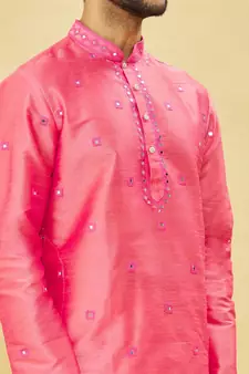 Pink embroidered art silk dhoti-kurta