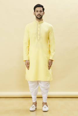 Yellow embroidered cotton dhoti-kurta 2