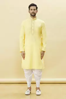 Yellow embroidered cotton dhoti-kurta