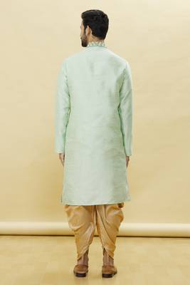 Green embroidered art silk dhoti-kurta 5