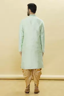 Green embroidered art silk dhoti-kurta