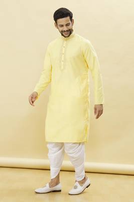 Yellow embroidered cotton dhoti-kurta 3
