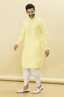 Yellow embroidered cotton dhoti-kurta