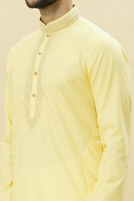 Yellow embroidered cotton dhoti-kurta 4