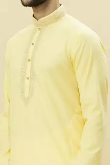 Yellow embroidered cotton dhoti-kurta