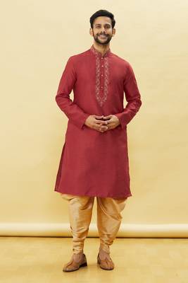 Maroon embroidered art silk dhoti-kurta 1