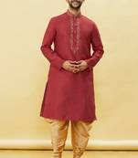 Maroon embroidered art silk dhoti-kurta