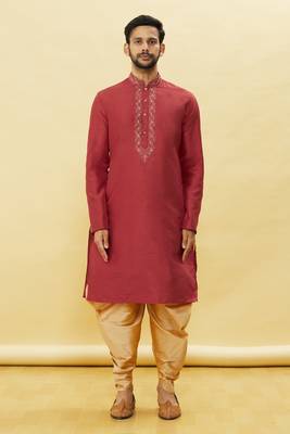Maroon embroidered art silk dhoti-kurta 2