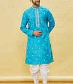 Blue embroidered art silk dhoti-kurta
