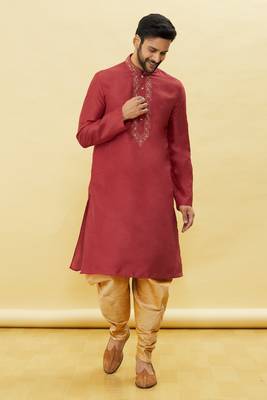Maroon embroidered art silk dhoti-kurta 4