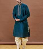 Green embroidered art silk dhoti-kurta