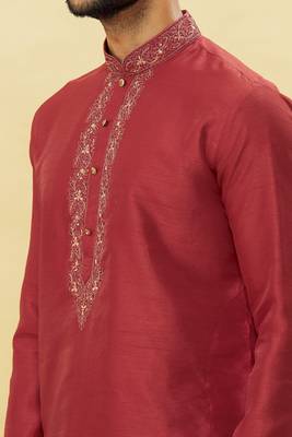 Maroon embroidered art silk dhoti-kurta 5