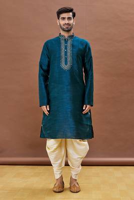 Green embroidered art silk dhoti-kurta 2