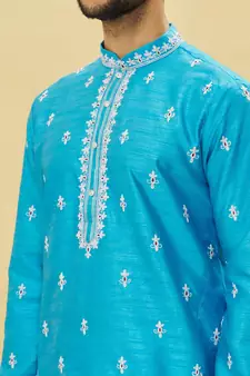 Blue embroidered art silk dhoti-kurta