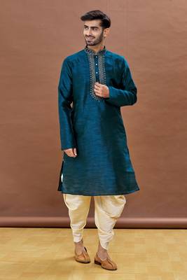 Green embroidered art silk dhoti-kurta 3