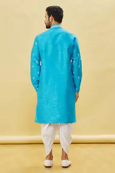 Blue embroidered art silk dhoti-kurta